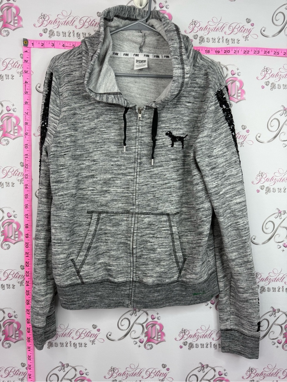 PINK Victoria secret sequins sweater Marled Sequin-Trim Zip Hoodie 2014